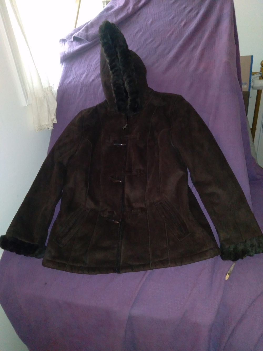 Dark Brown Hooded Suede Coat